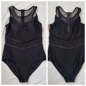 MARINA WEST SWIMSUIT ONE-PIECE SHEER MESH-DETAIL BLACK WOMENS (XXL)
